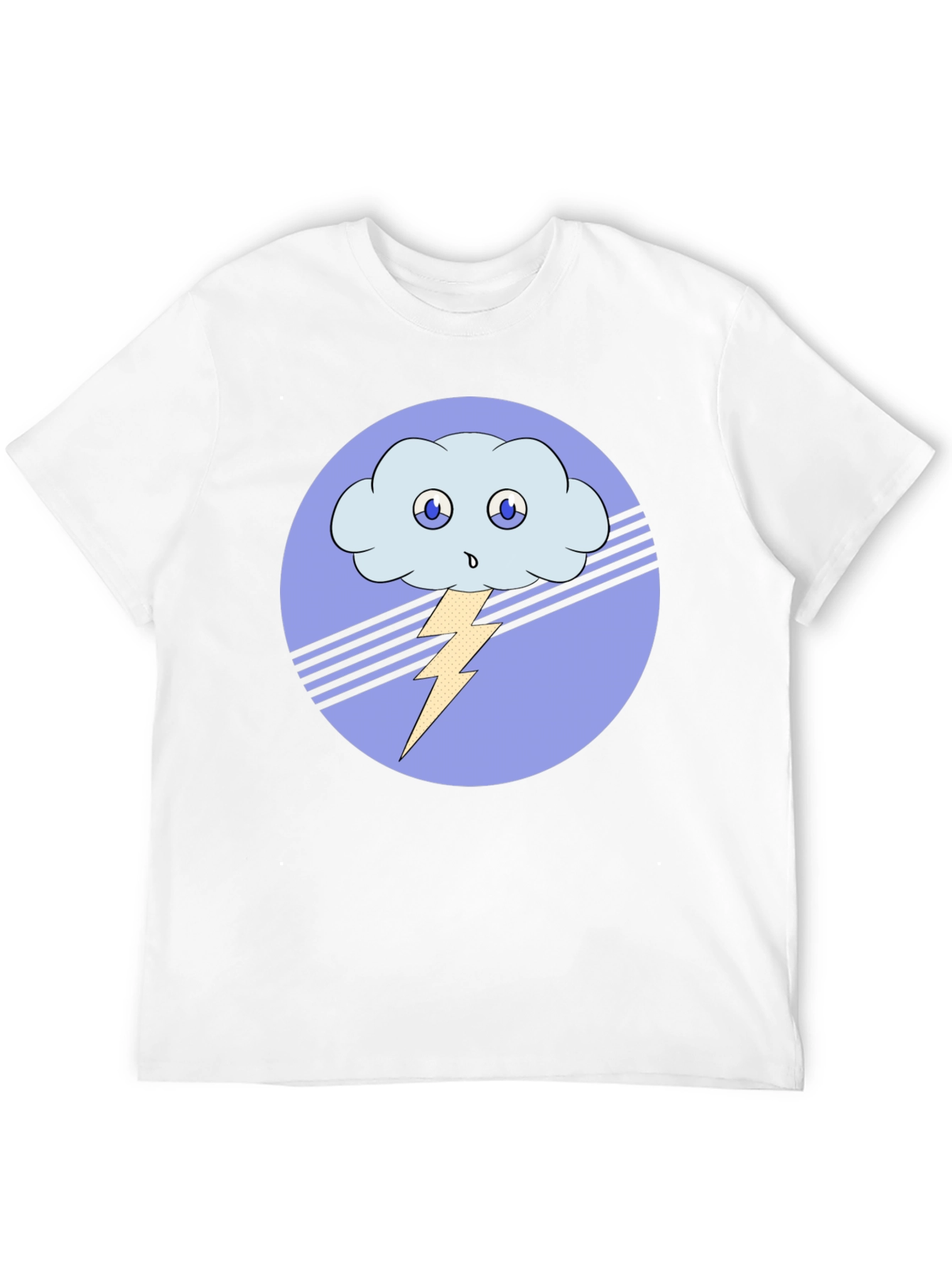 Cartoon Cloud & Lightning Bolt Black T-Shirt