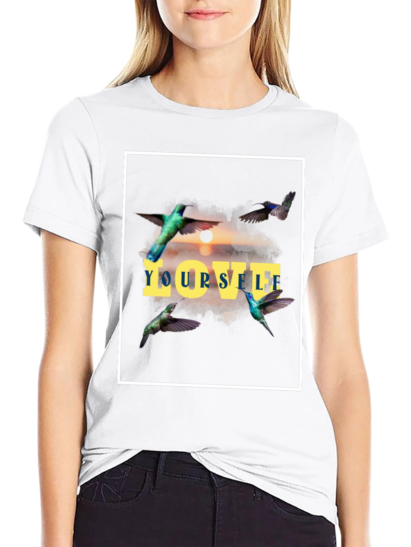 Love Yourself Hummingbird Graphic Tee - Stylish Comfort