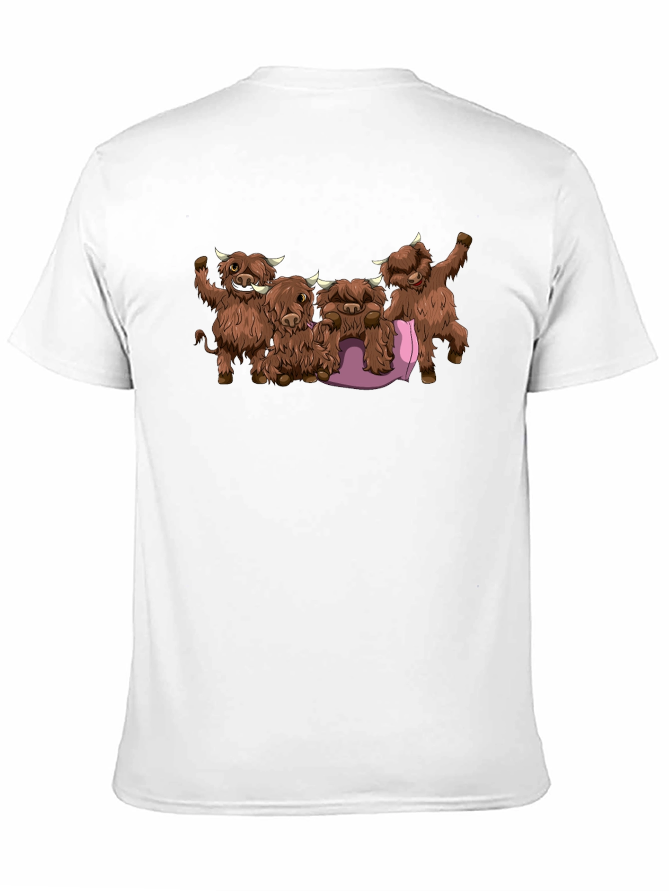 Cartoon Highland Cow Graphic Tee - Black