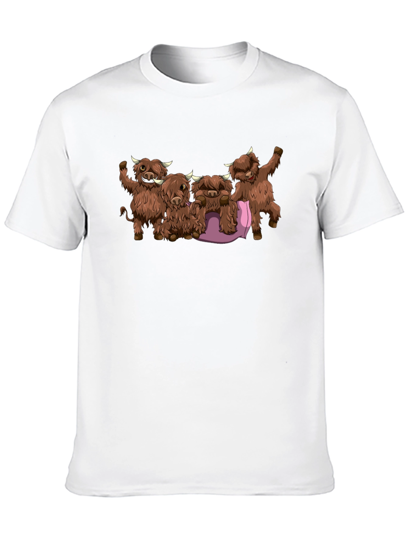 Cartoon Highland Cow Graphic Tee - Black