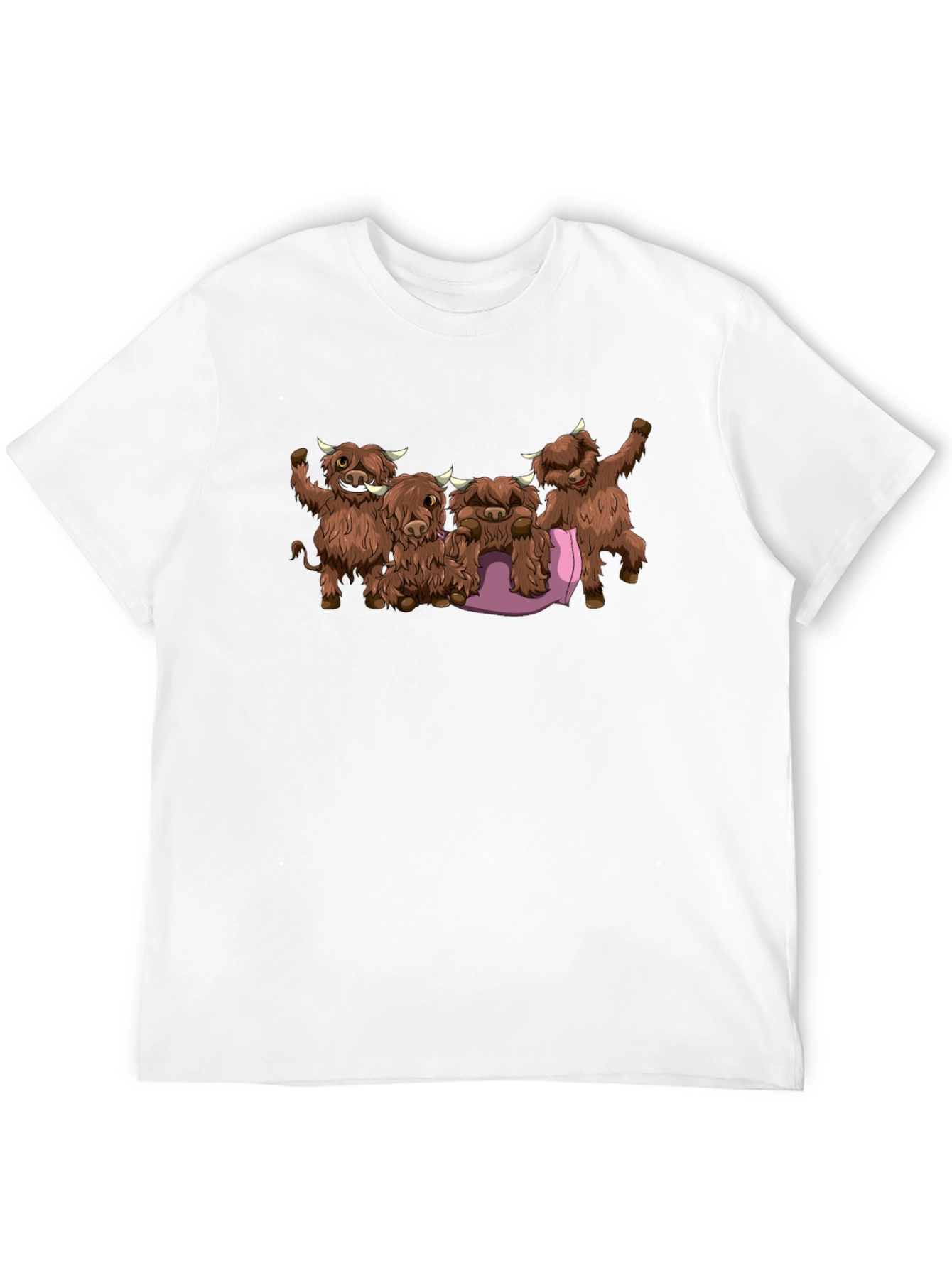 Cartoon Highland Cow Graphic Tee - Black