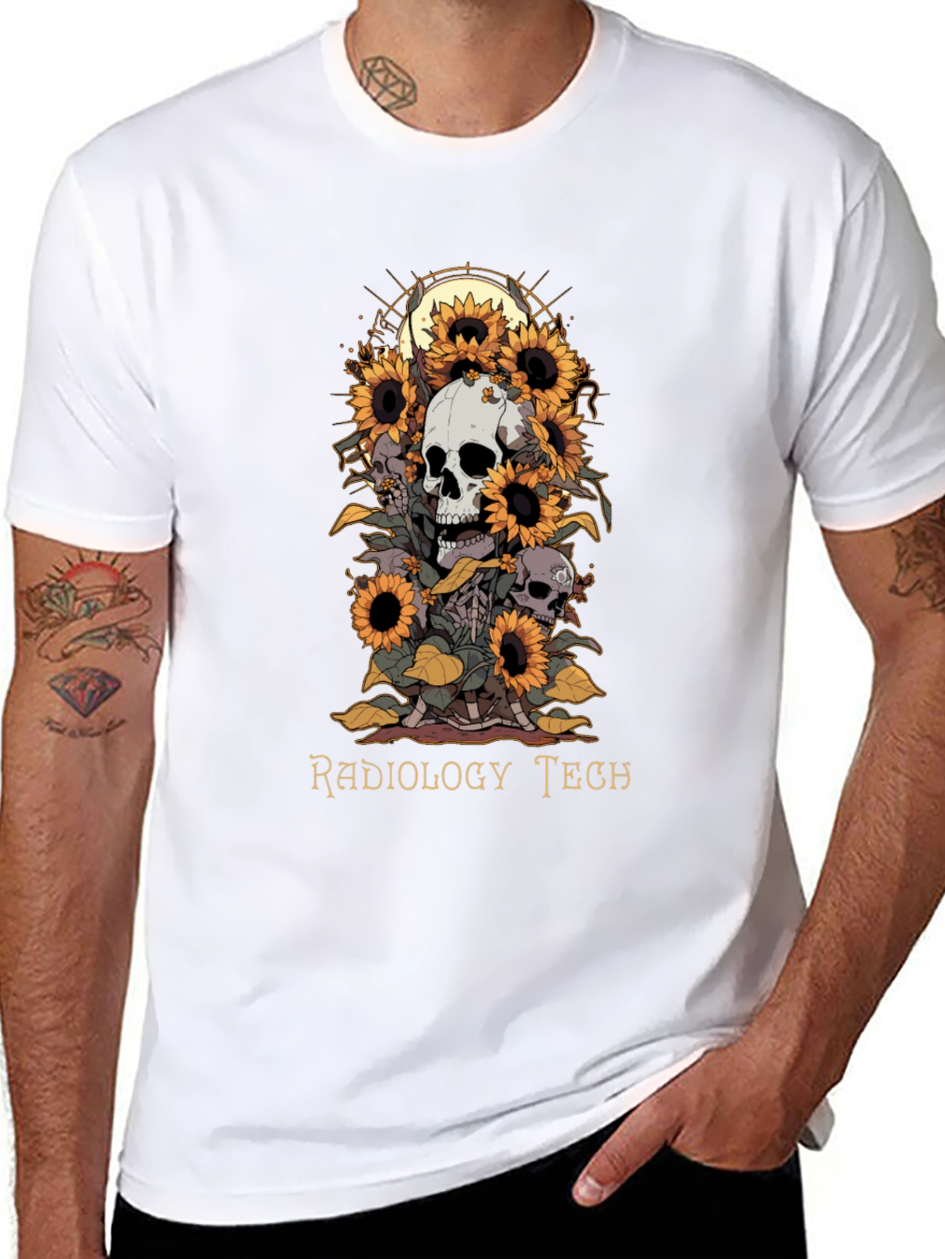 Radiology Tech Skull & Sunflower Graphic Tee
