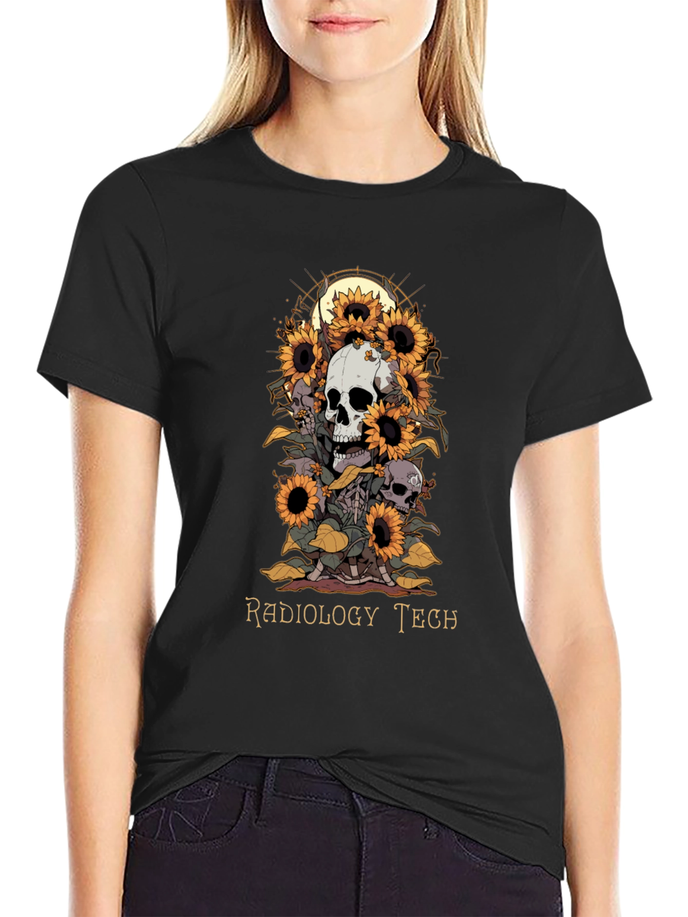 Radiology Tech Skull & Sunflower Graphic Tee