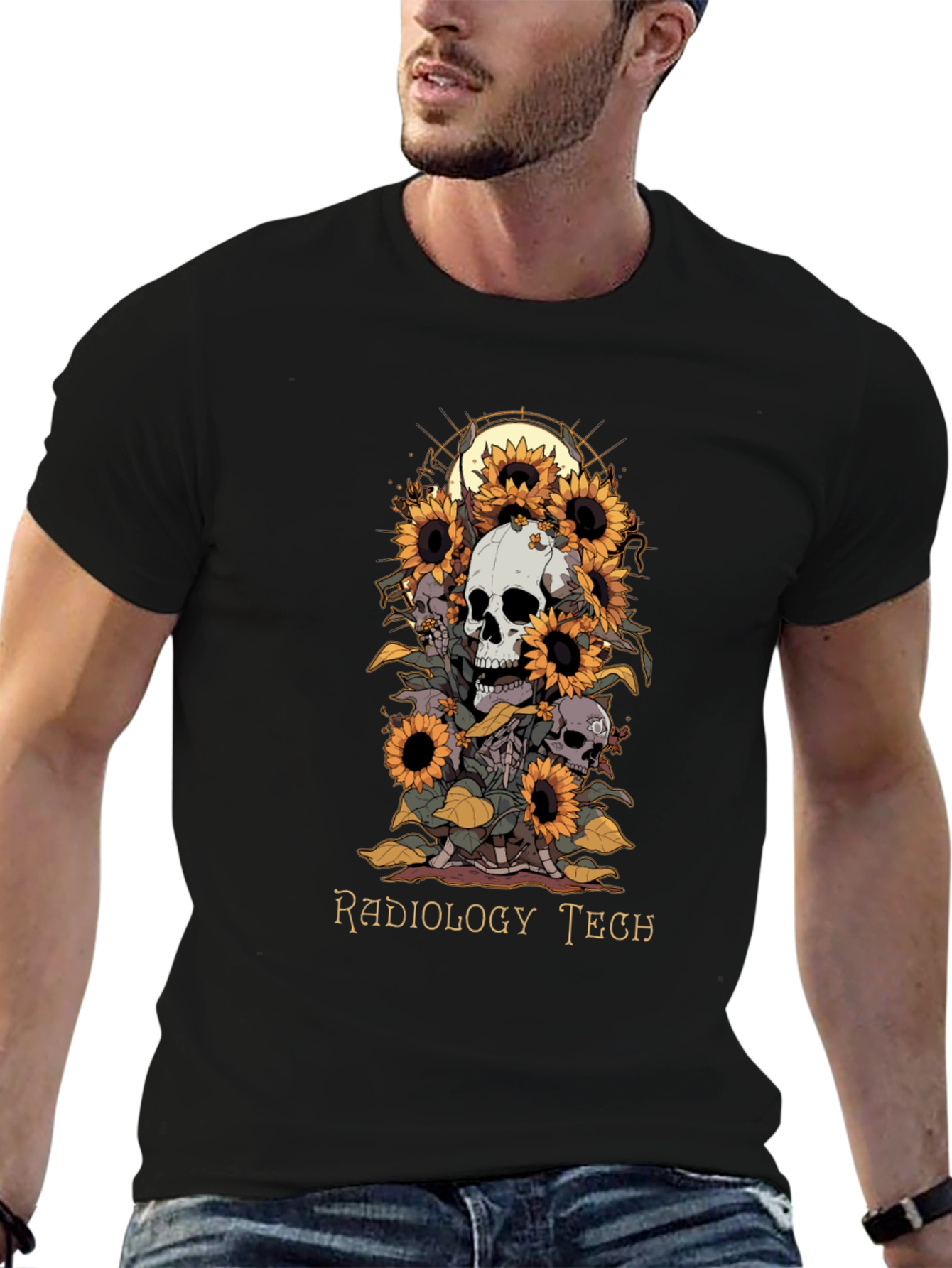 Radiology Tech Skull & Sunflower Graphic Tee