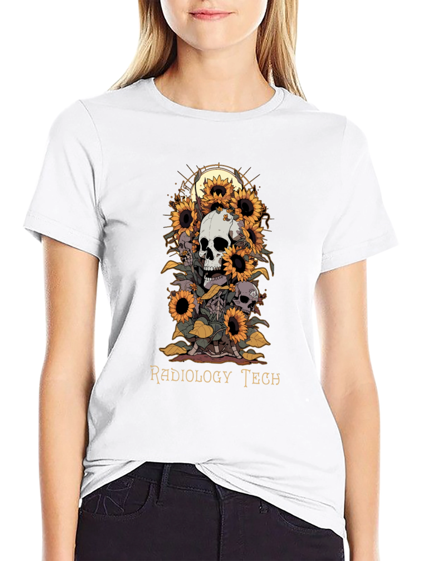 Radiology Tech Skull & Sunflower Graphic Tee