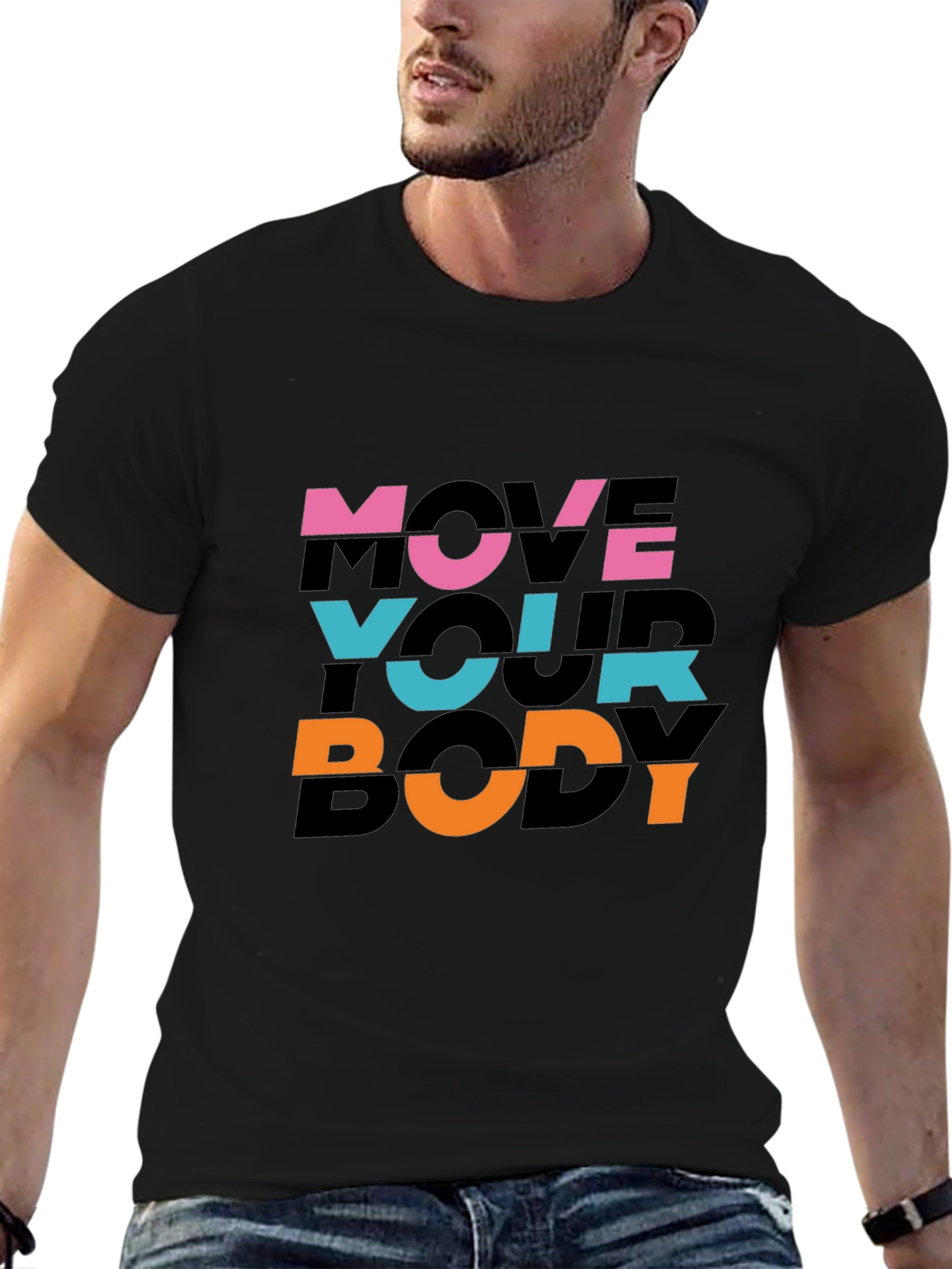 Move Your Body Graphic Print Black T-Shirt