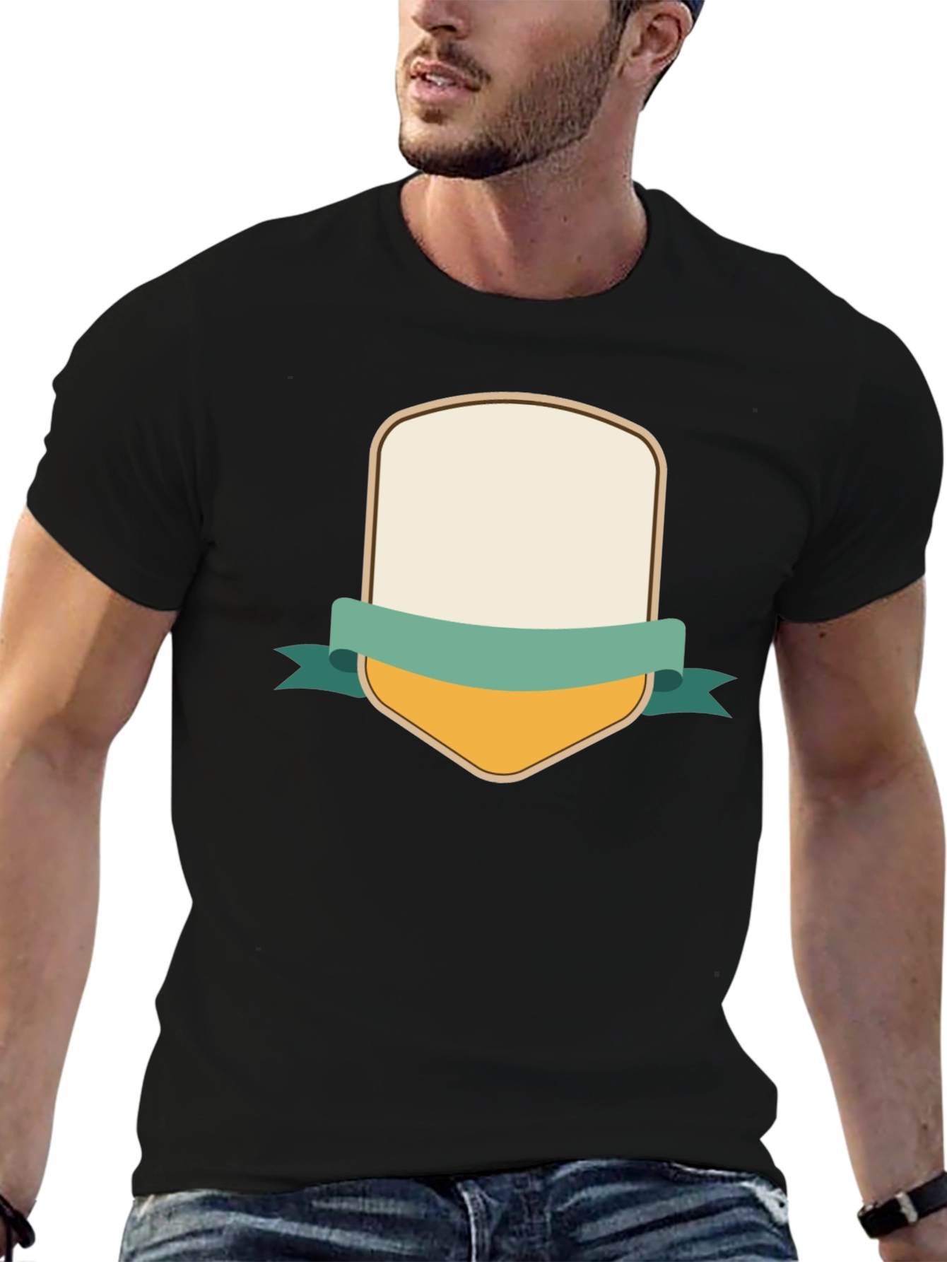Mens Black T-Shirt with Customizable Shield Design