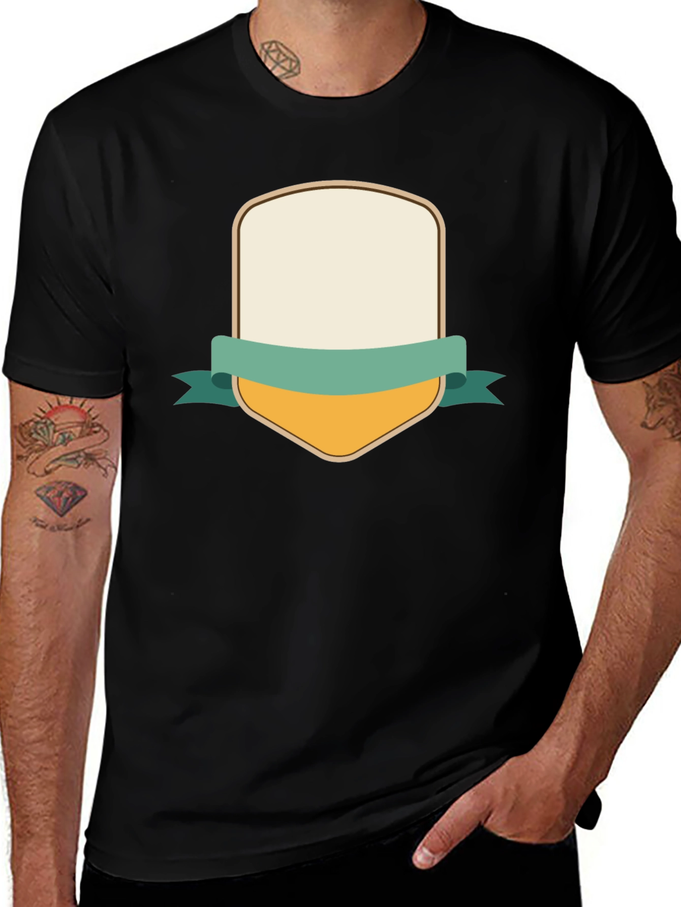 Mens Black T-Shirt with Customizable Shield Design