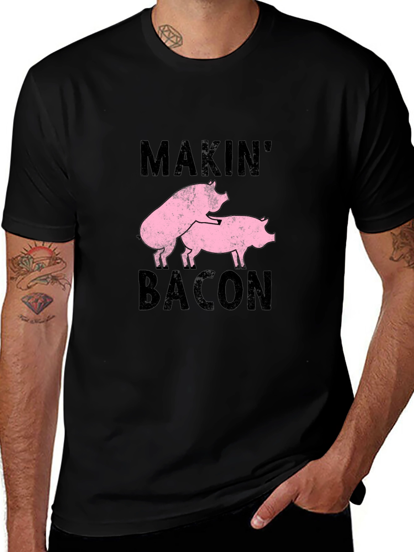 Makin Bacon Graphic Tee - Black Cotton Casual T-Shirt