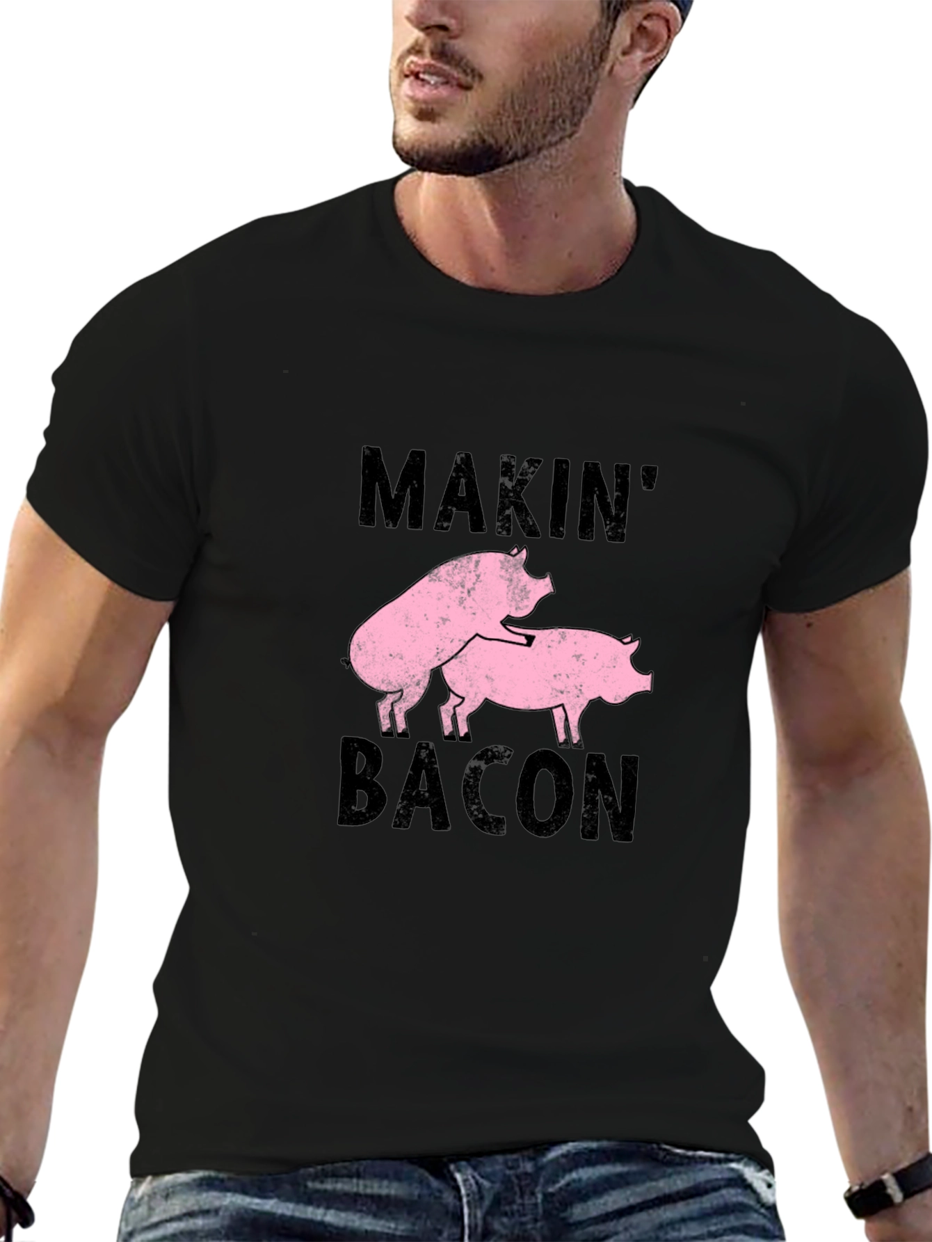 Makin Bacon Graphic Tee - Black Cotton Casual T-Shirt
