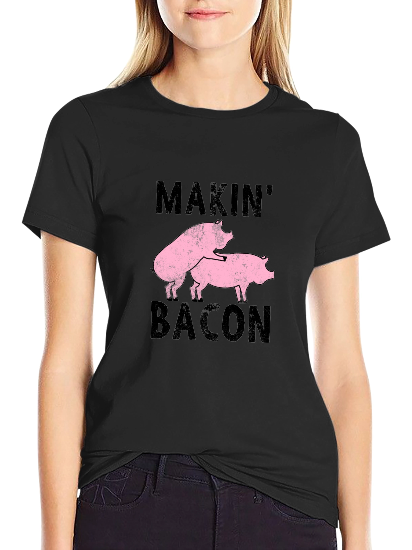 Makin Bacon Graphic Tee - Black Cotton Casual T-Shirt