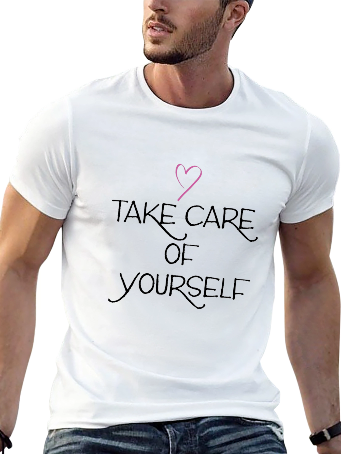 Take Care Of Yourself Black T-Shirt with Heart