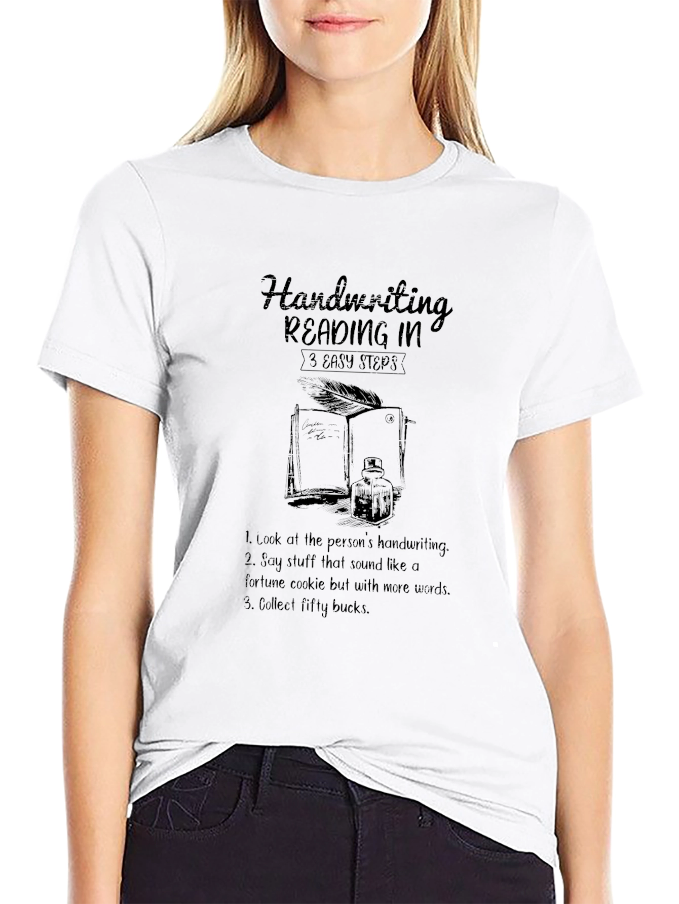 Handwriting Reading 3 Easy Steps Black T-Shirt