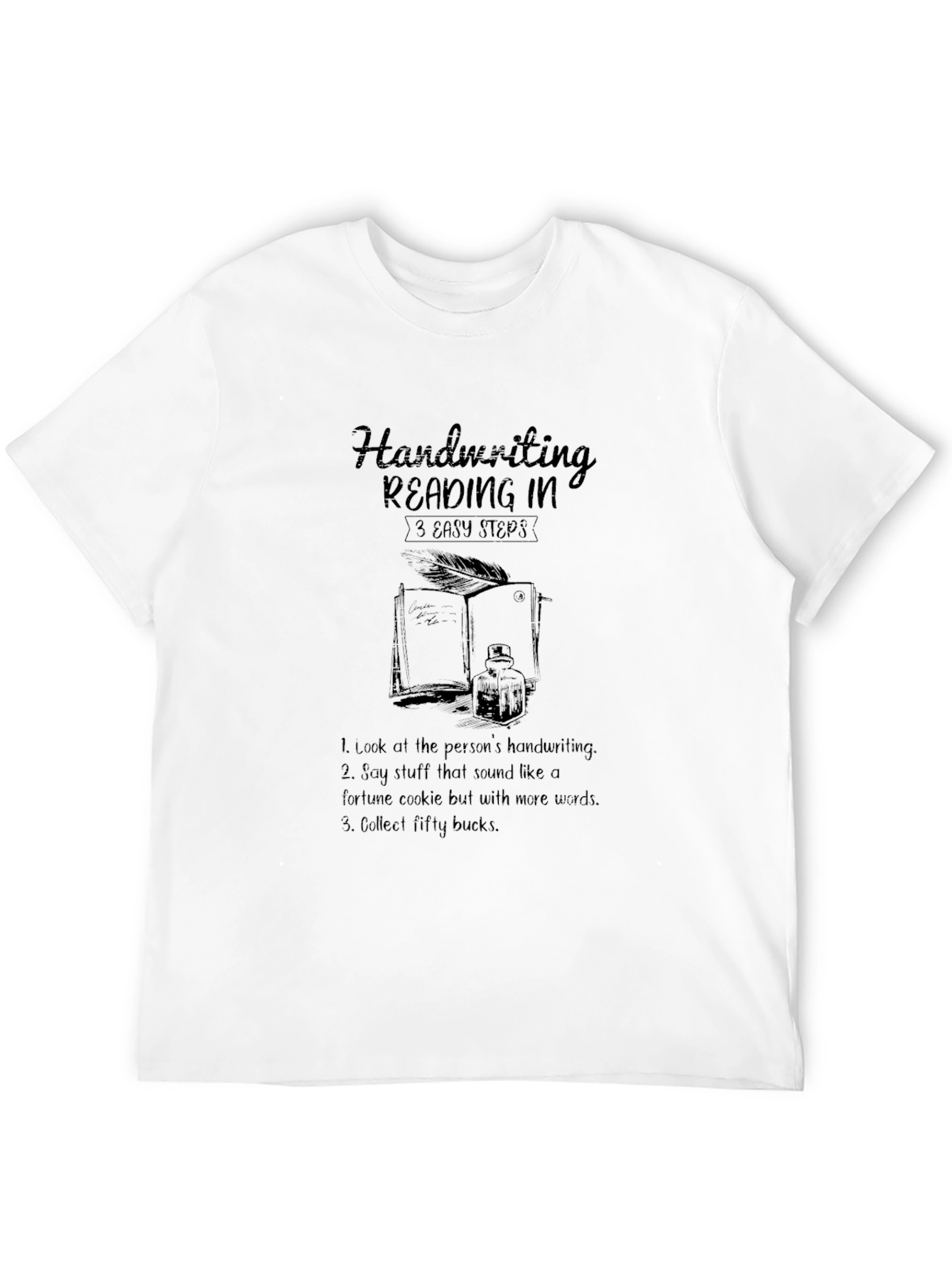 Handwriting Reading 3 Easy Steps Black T-Shirt