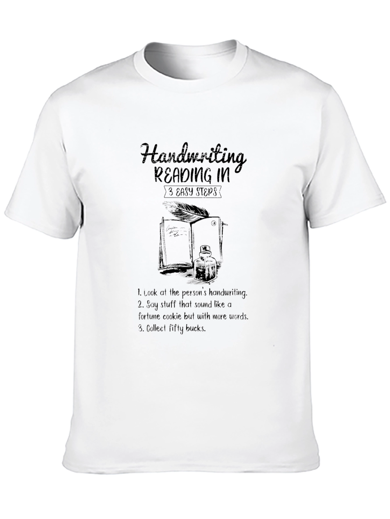 Handwriting Reading 3 Easy Steps Black T-Shirt