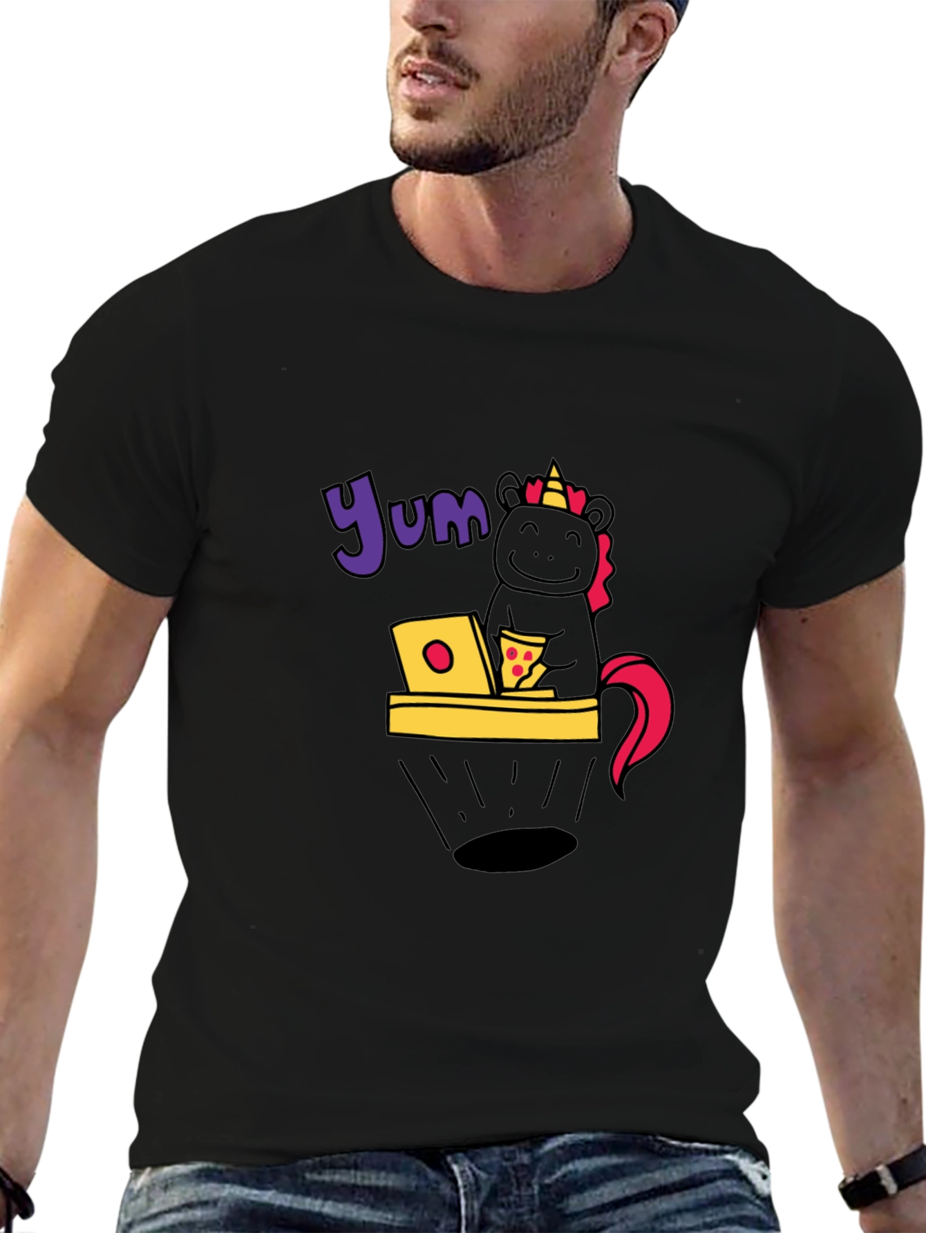 Unicorn Pizza Lover Black T-Shirt