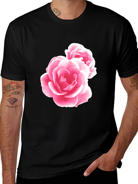 Floral Rose Graphic Tee - Black Cotton Comfort