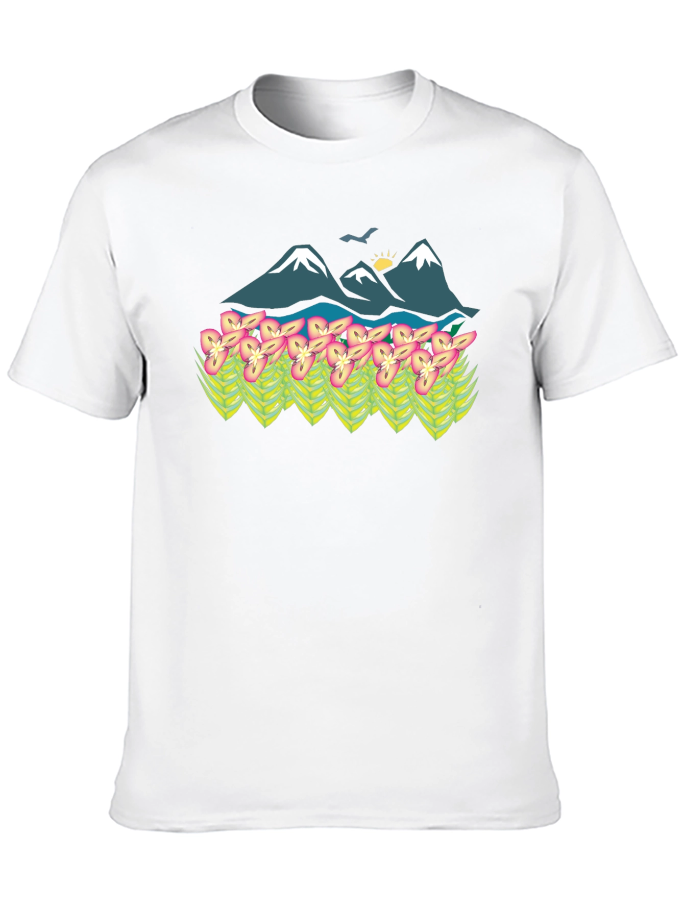 Mountain & Flower Graphic Tee - Black