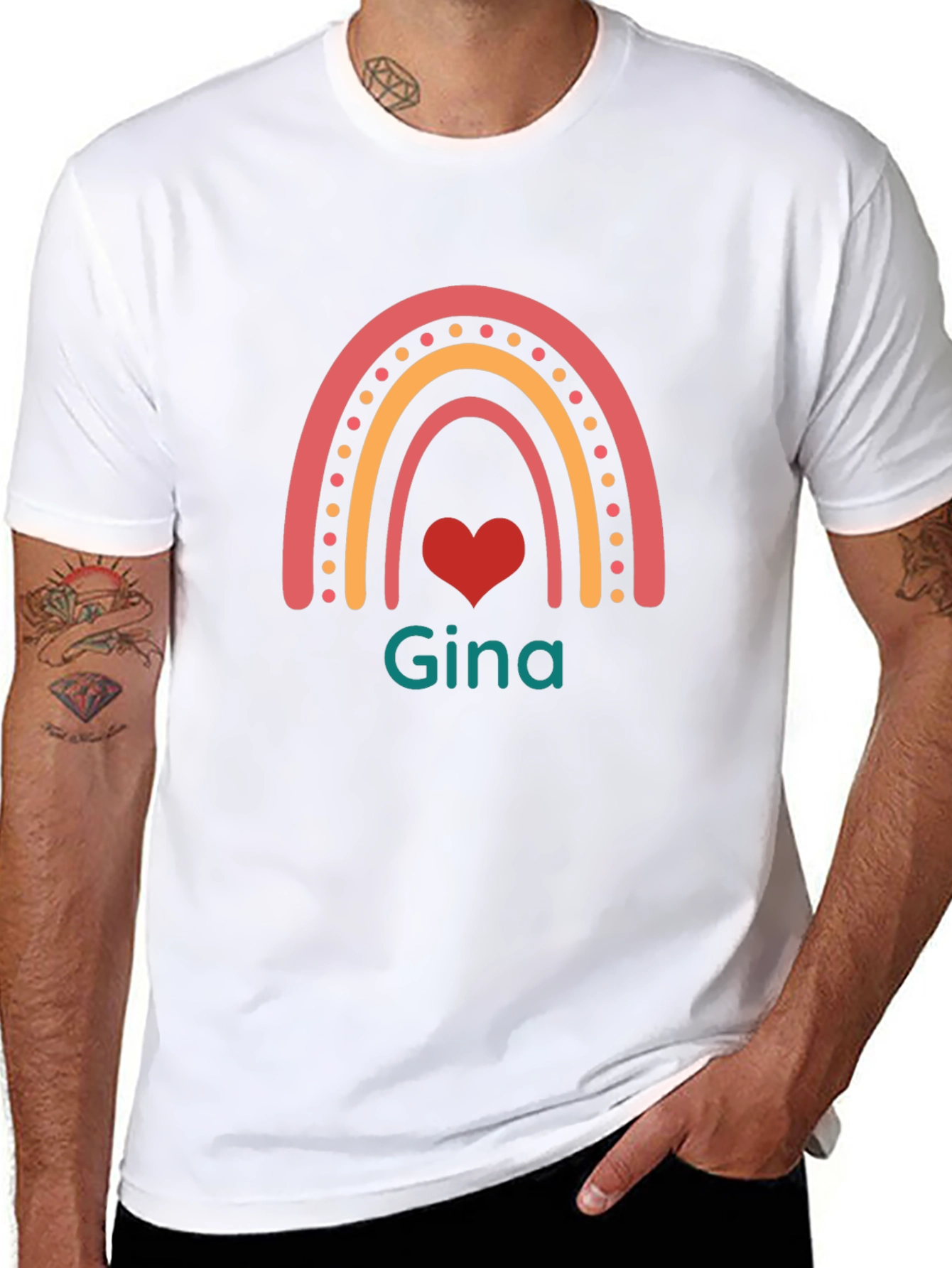 Gina Rainbow Heart T-Shirt - Trendy Personalized Tee