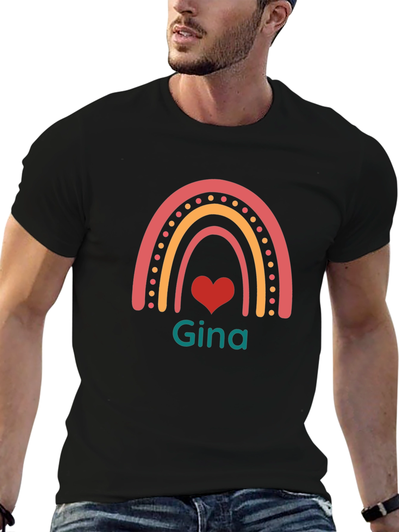 Gina Rainbow Heart T-Shirt - Trendy Personalized Tee