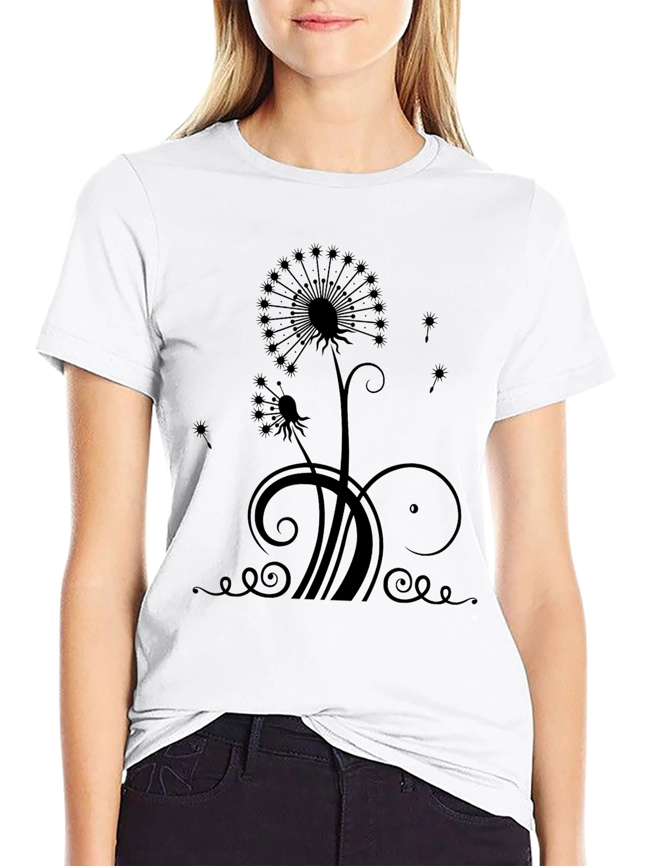 Dandelion Graphic Print Black T-Shirt