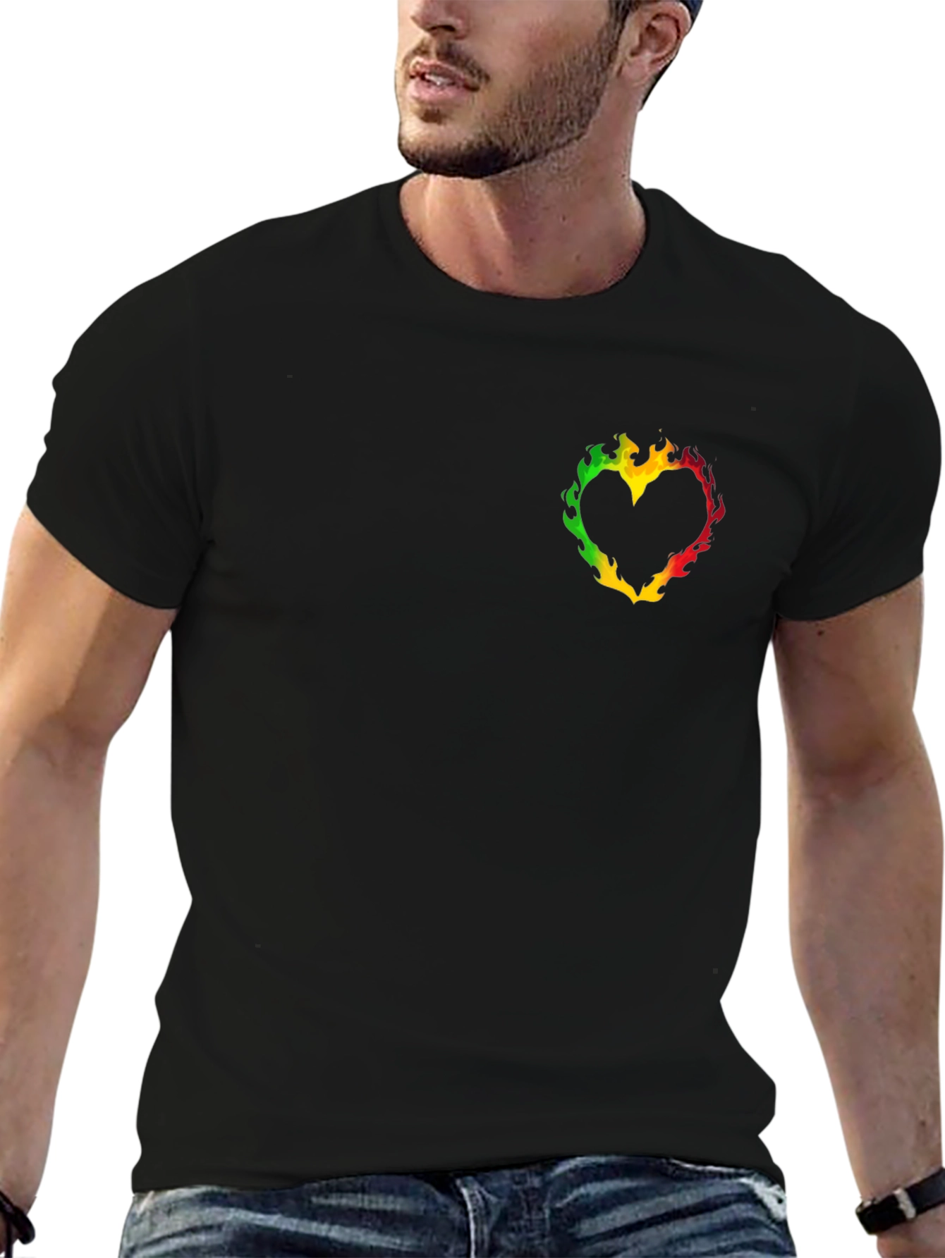 Rasta Heart Graphic Black T-Shirt