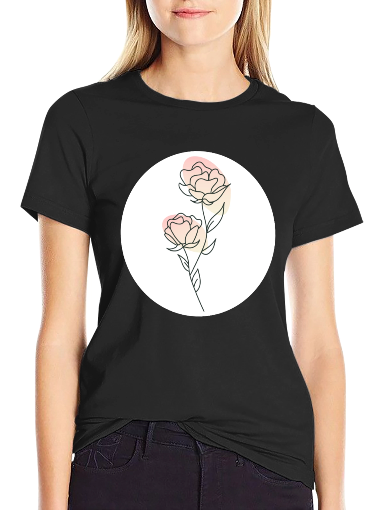 Floral Graphic Print Black Tee