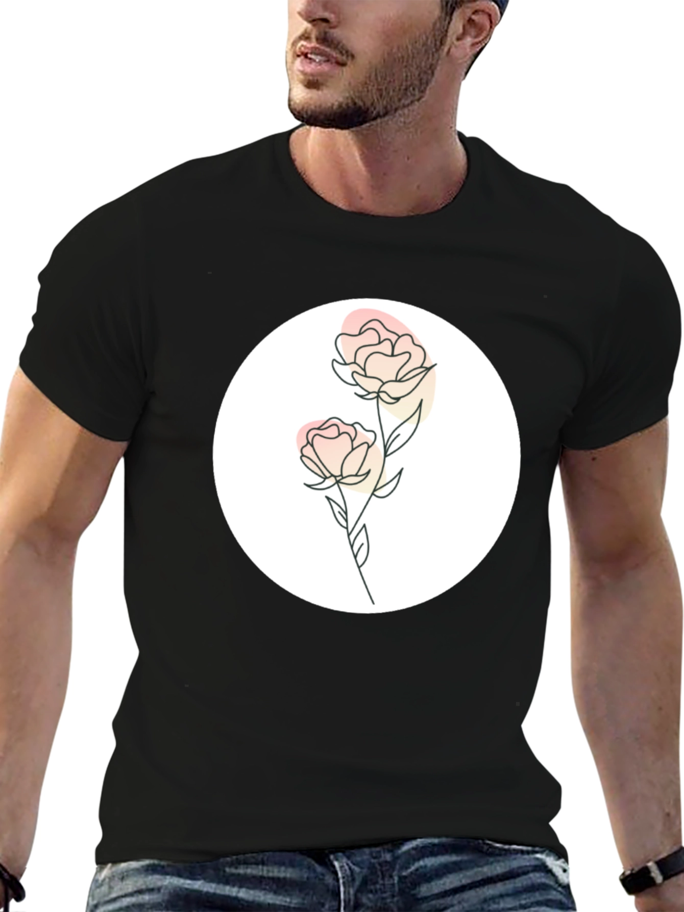 Floral Graphic Print Black Tee