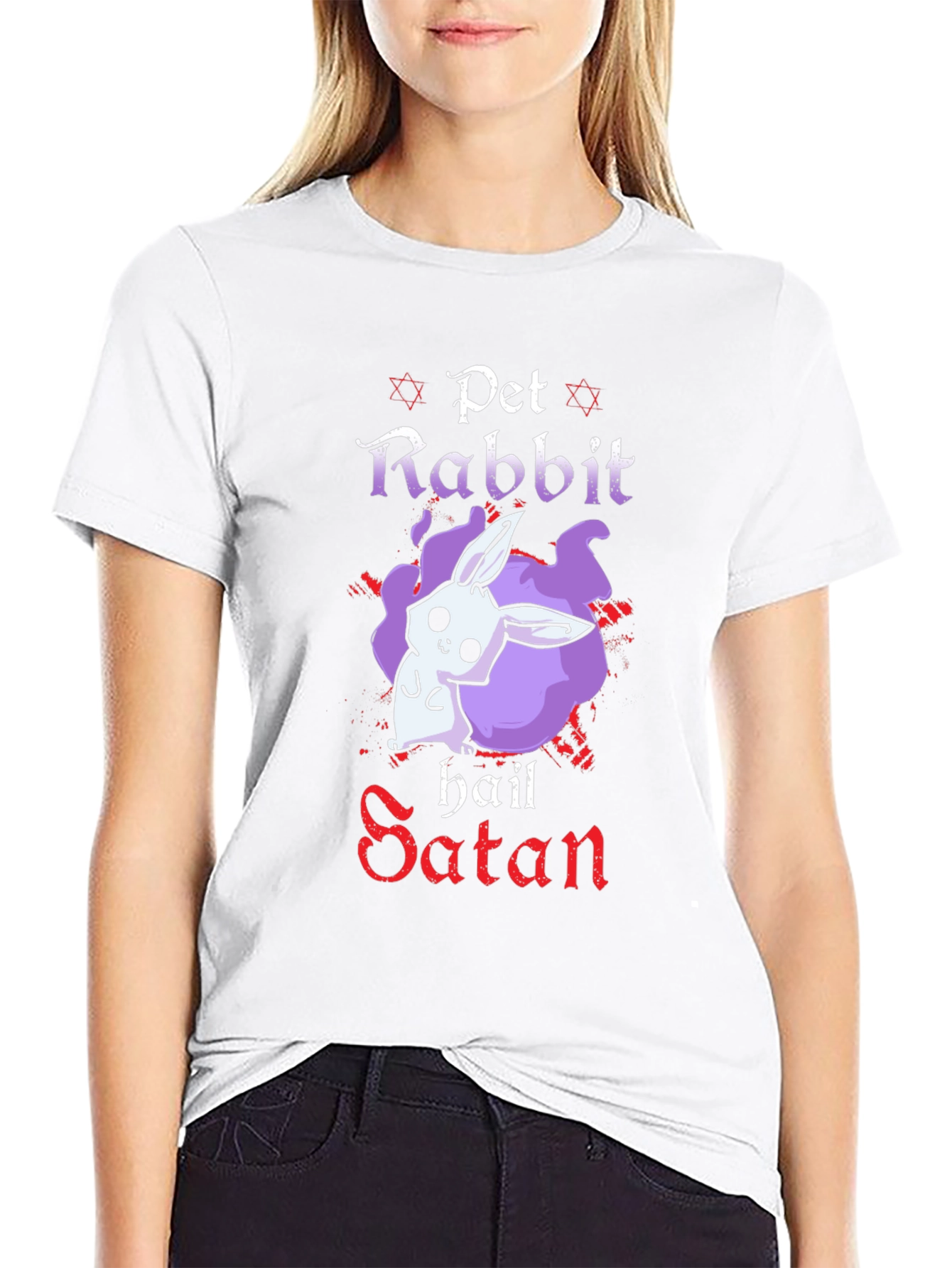 Pet Rabbit Hail Satan Black T-Shirt
