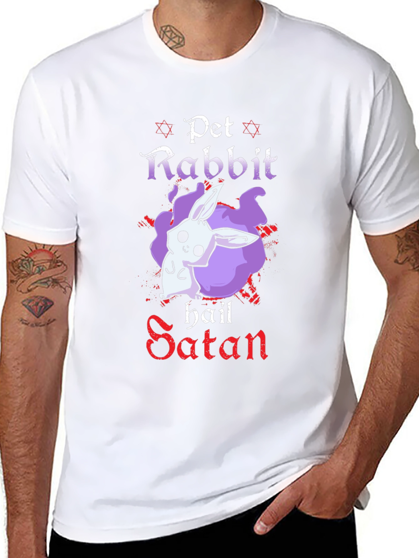 Pet Rabbit Hail Satan Black T-Shirt