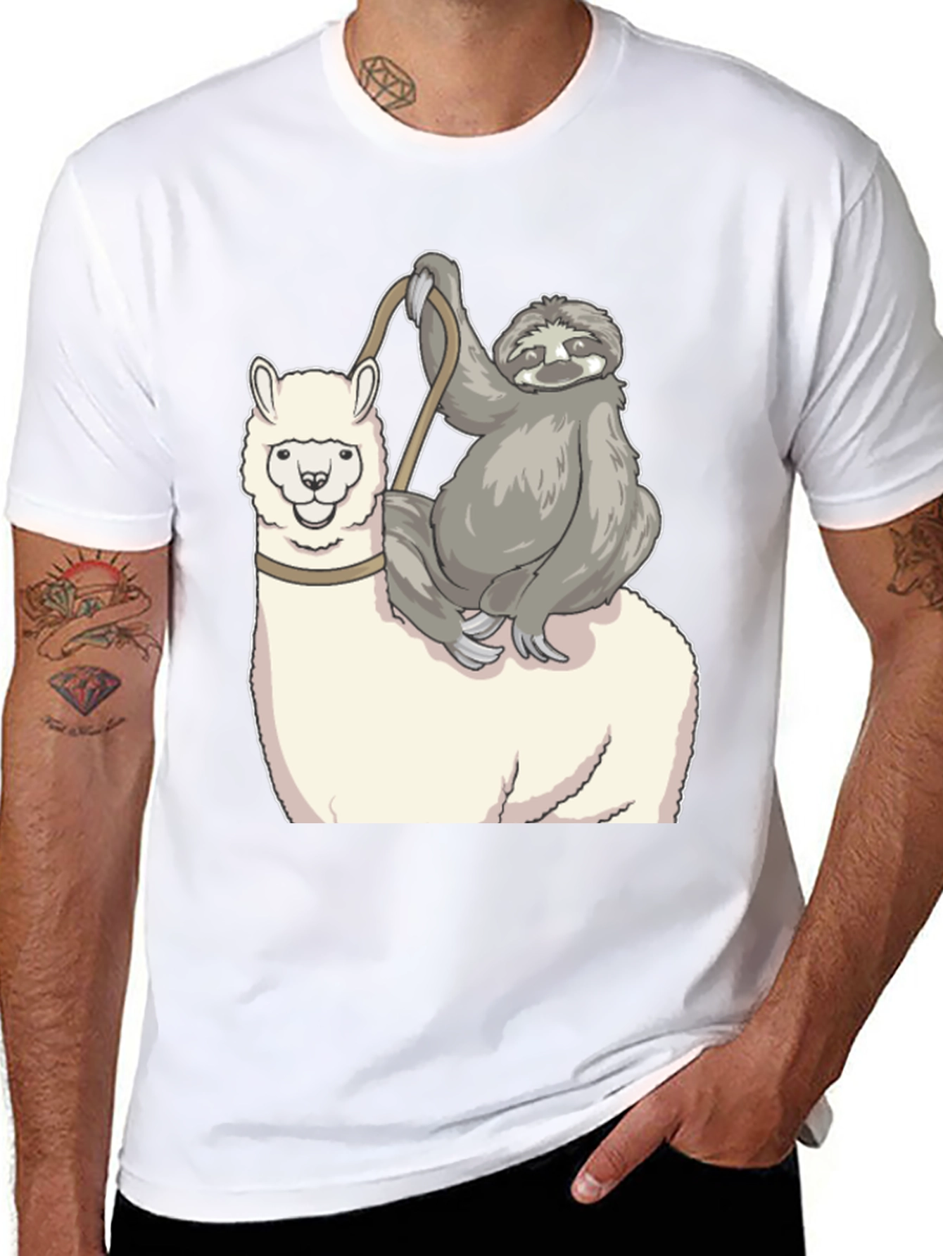 Sloth Riding Llama Graphic Tee - Funny Animal T-Shirt