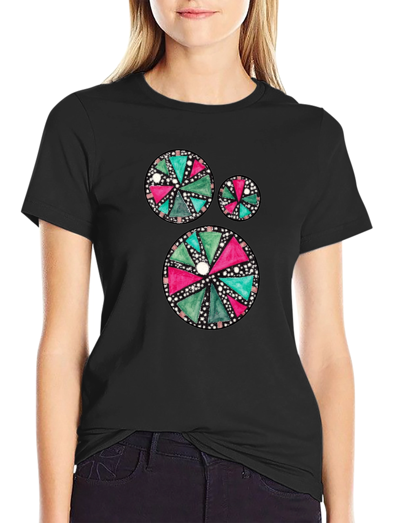 Geometric Pattern Mens Black Tee