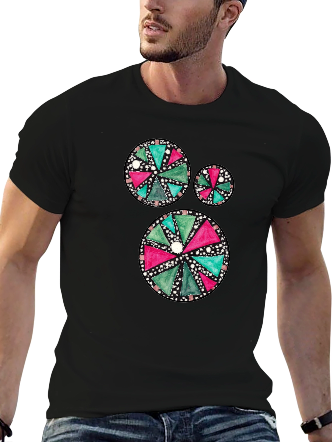 Geometric Pattern Mens Black Tee