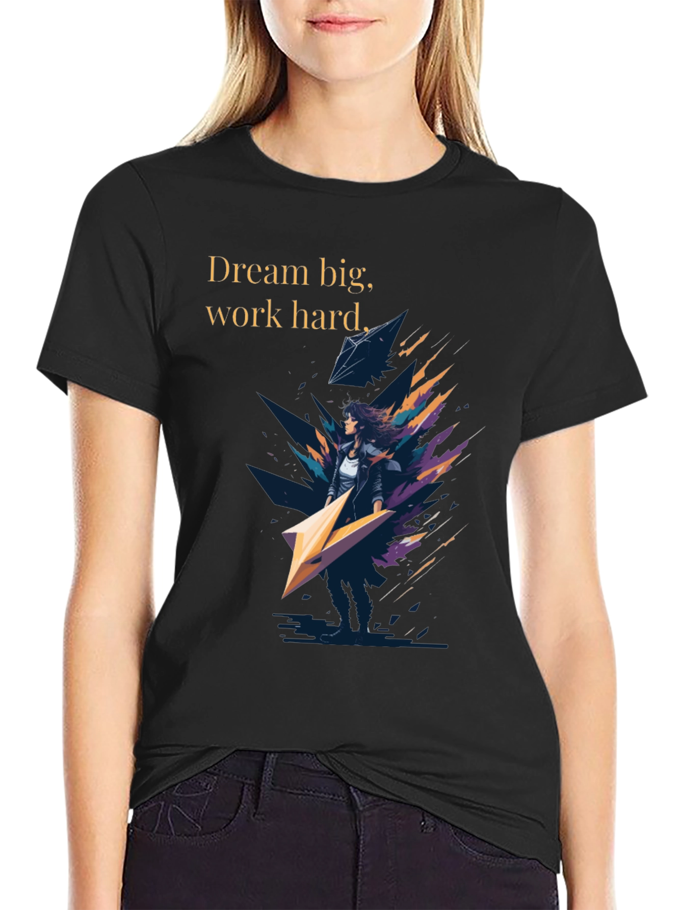 Dream Big Graphic Tee - Black Cotton T-Shirt