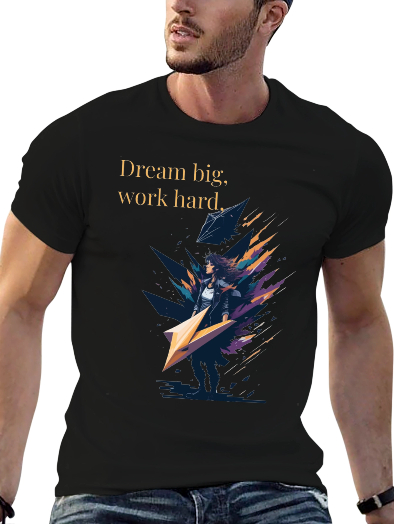 Dream Big Graphic Tee - Black Cotton T-Shirt