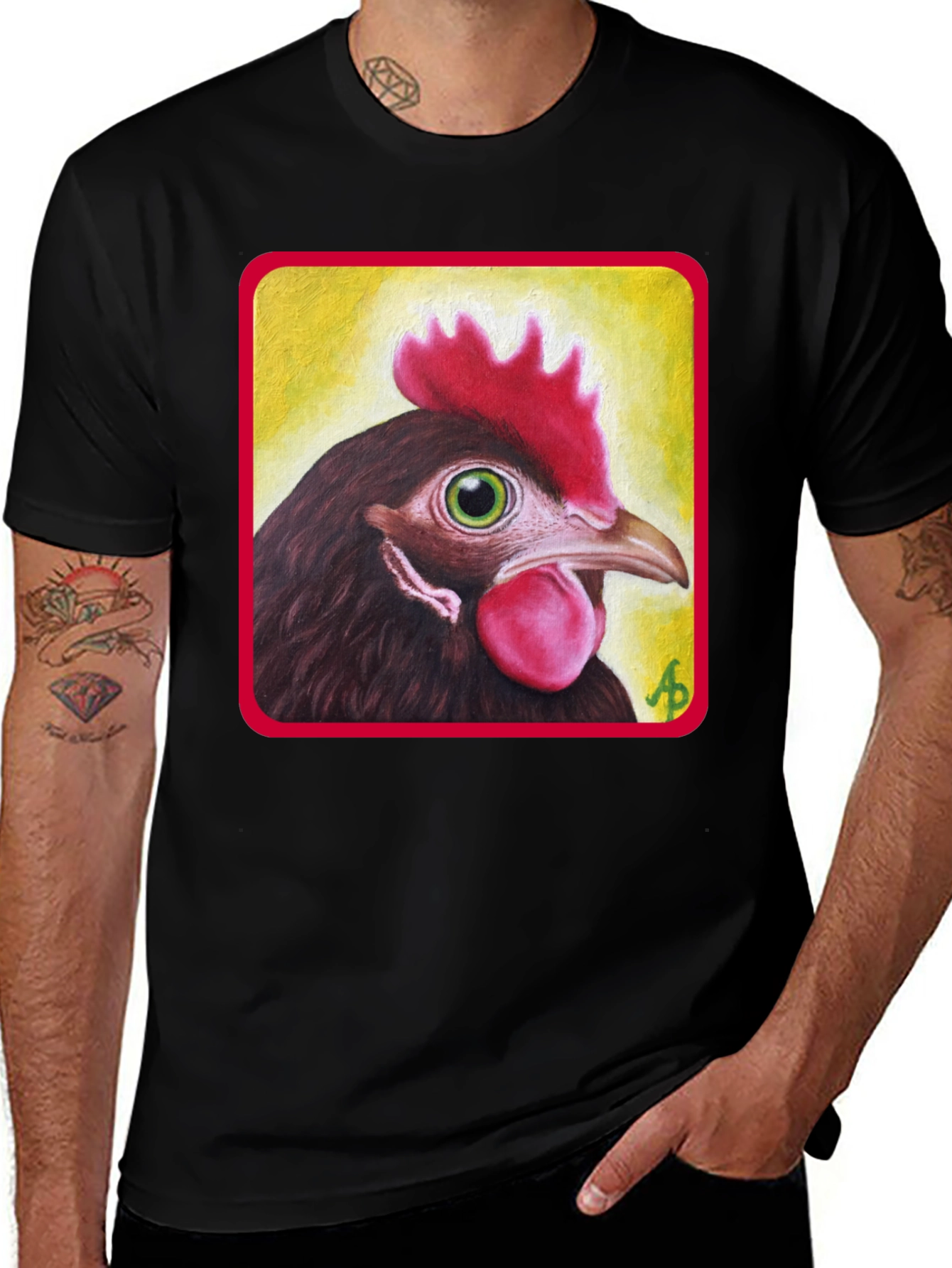 Novelty Chicken Graphic Tee - Unisex Black T-Shirt