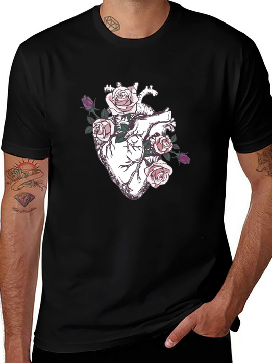 Floral Heart Graphic T-Shirt - Anatomical Rose Art