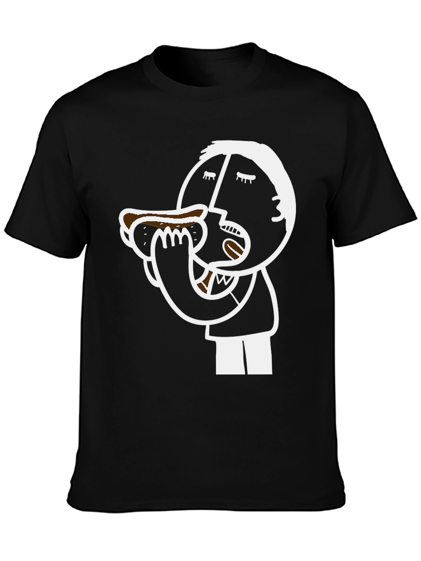 Cartoon Hot Dog Eating T-Shirt - Black