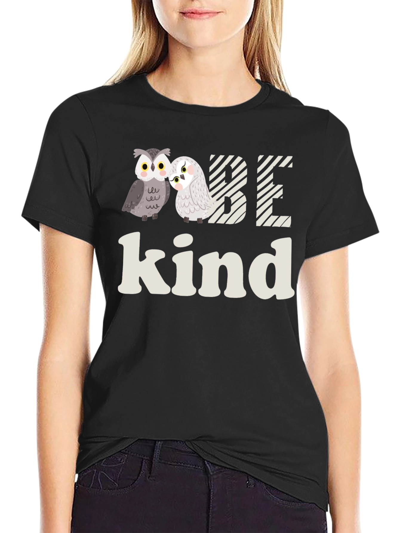 Be Kind Owl Graphic Tee -  Soft Black T-Shirt