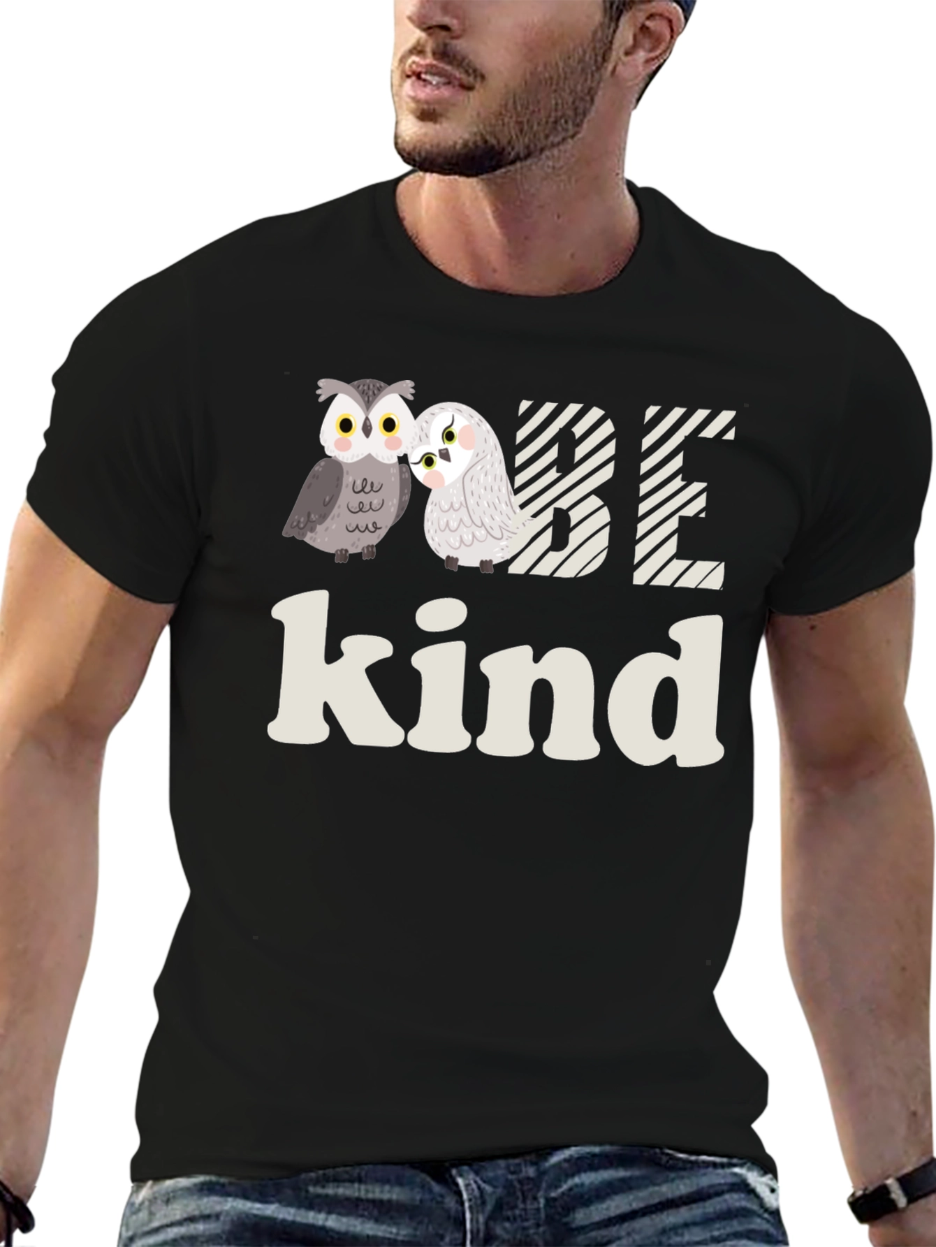 Be Kind Owl Graphic Tee -  Soft Black T-Shirt