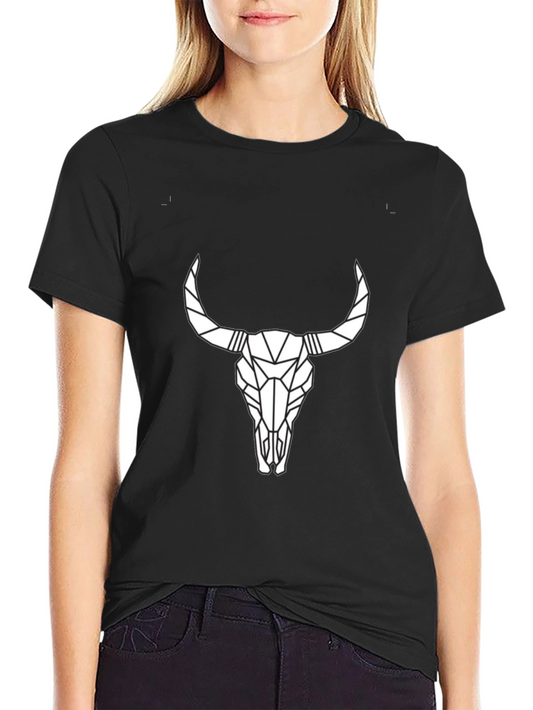 Geometric Bull Skull Graphic Tee - Black