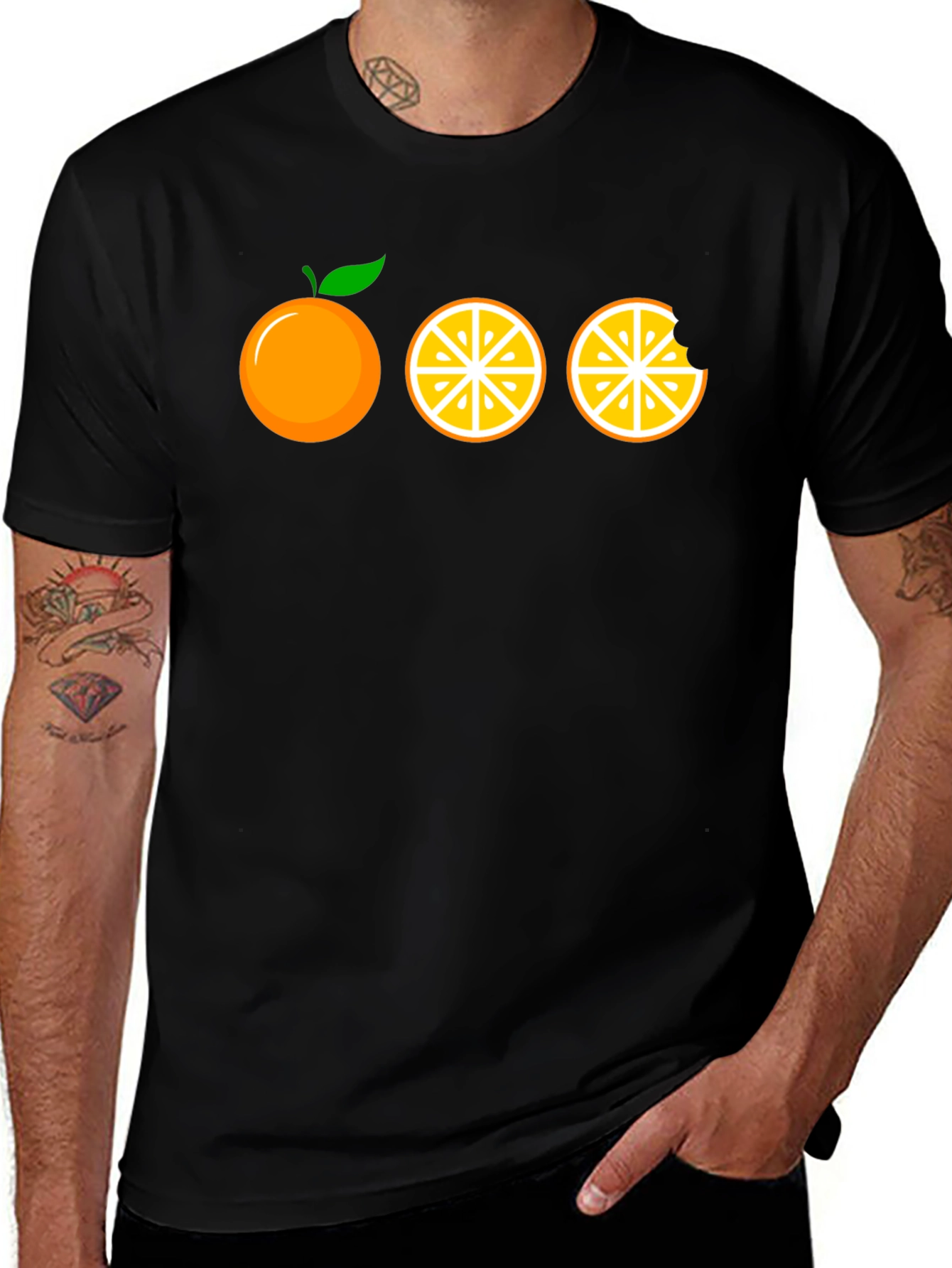 Orange Graphic Print Black T-Shirt