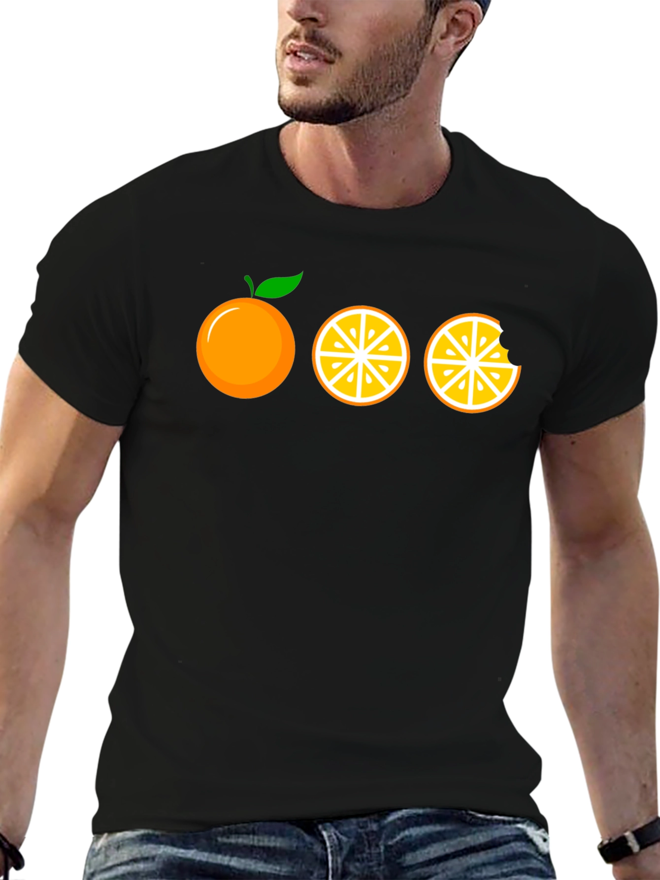 Orange Graphic Print Black T-Shirt