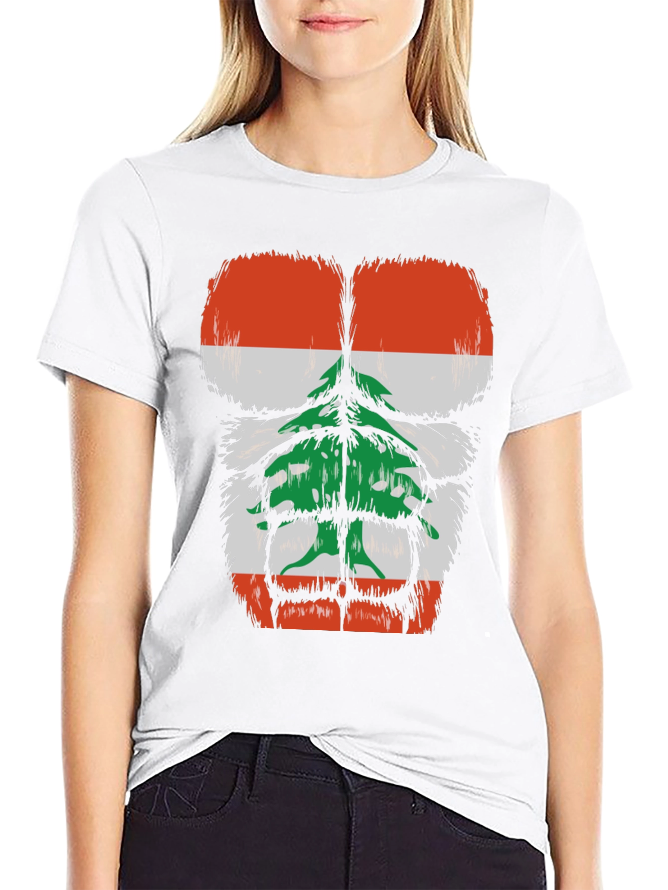 Lebanon Flag Muscle Chest Black T-Shirt