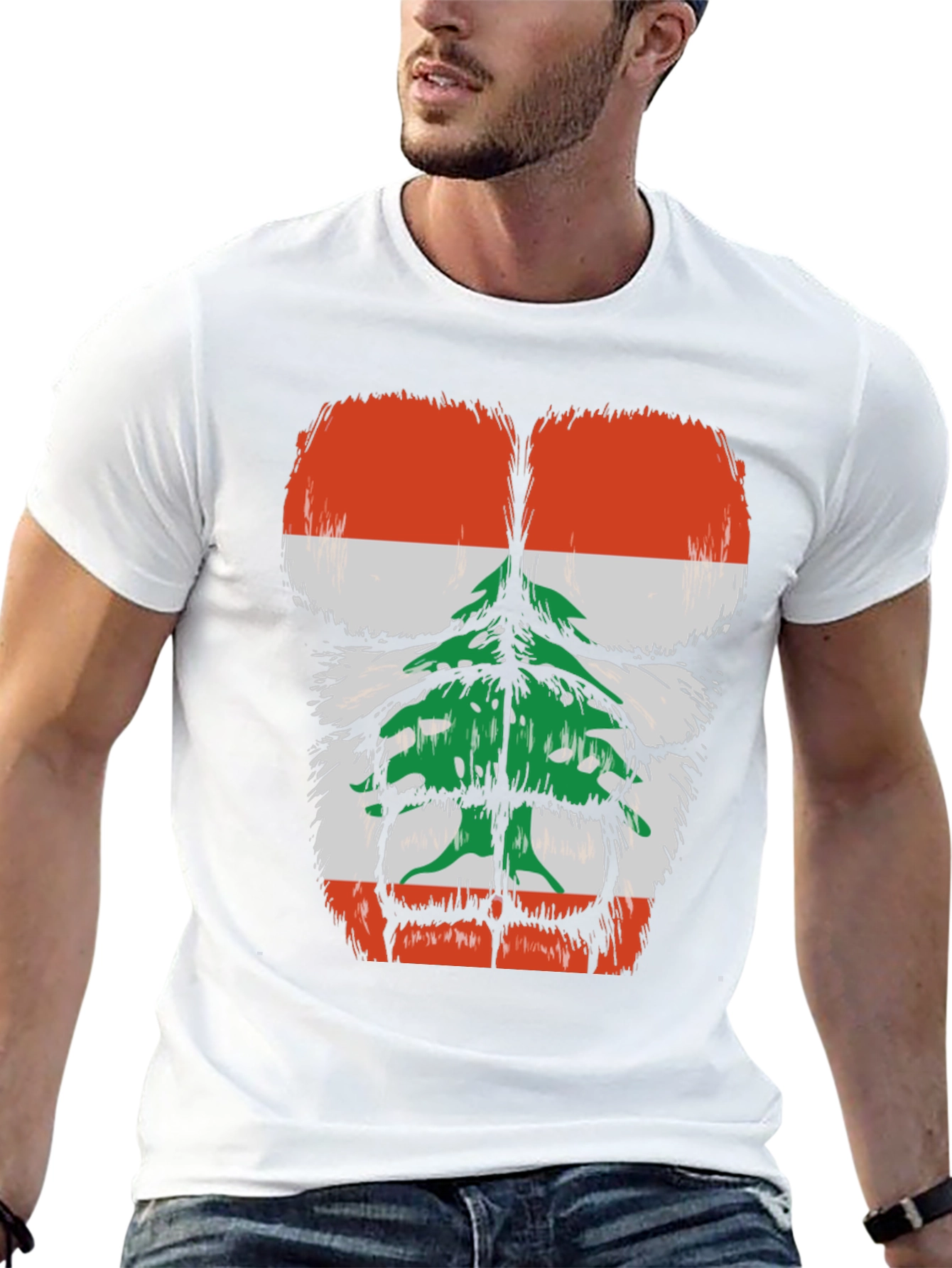 Lebanon Flag Muscle Chest Black T-Shirt