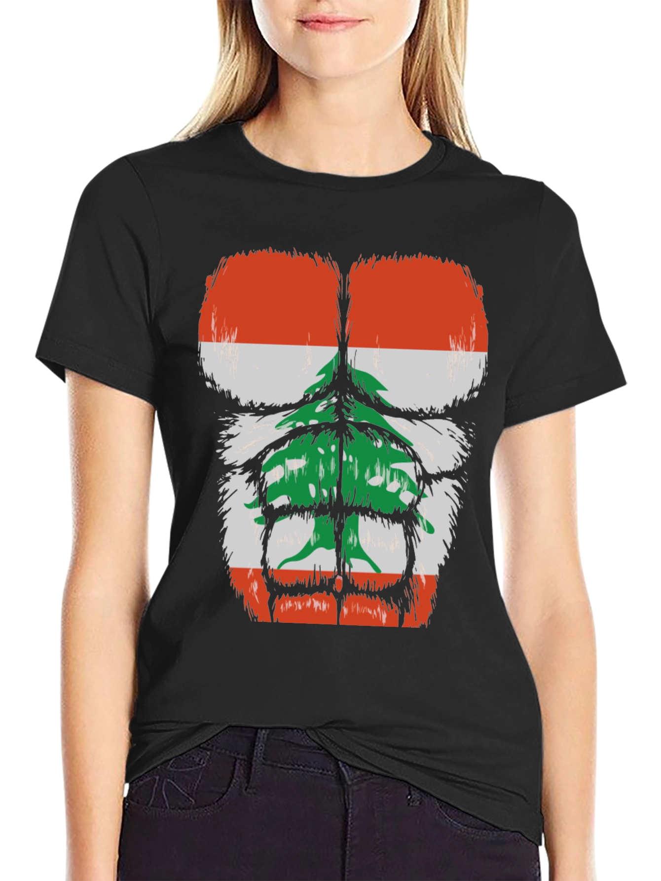 Lebanon Flag Muscle Chest Black T-Shirt