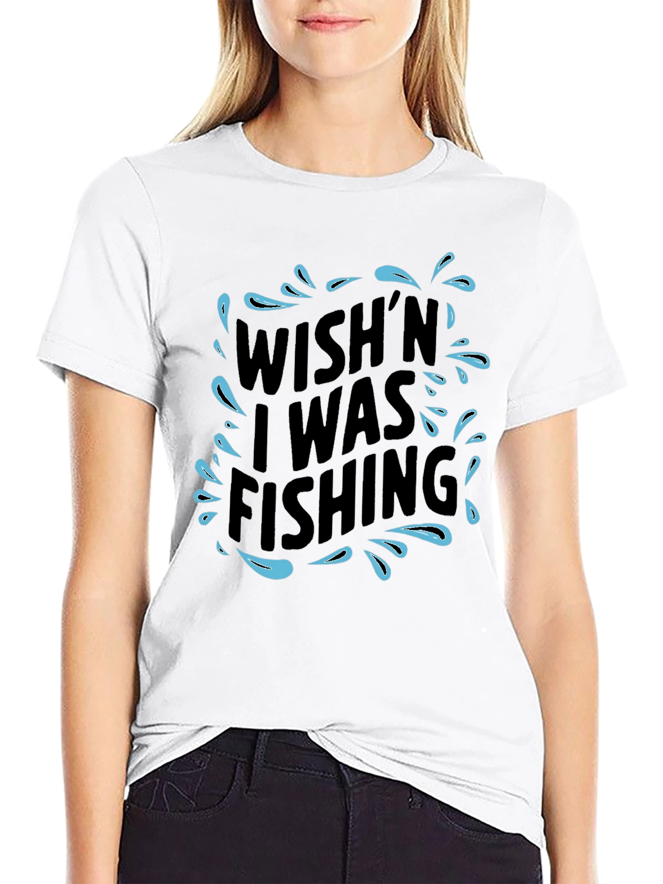 Wish I Was Fishing Black T-Shirt