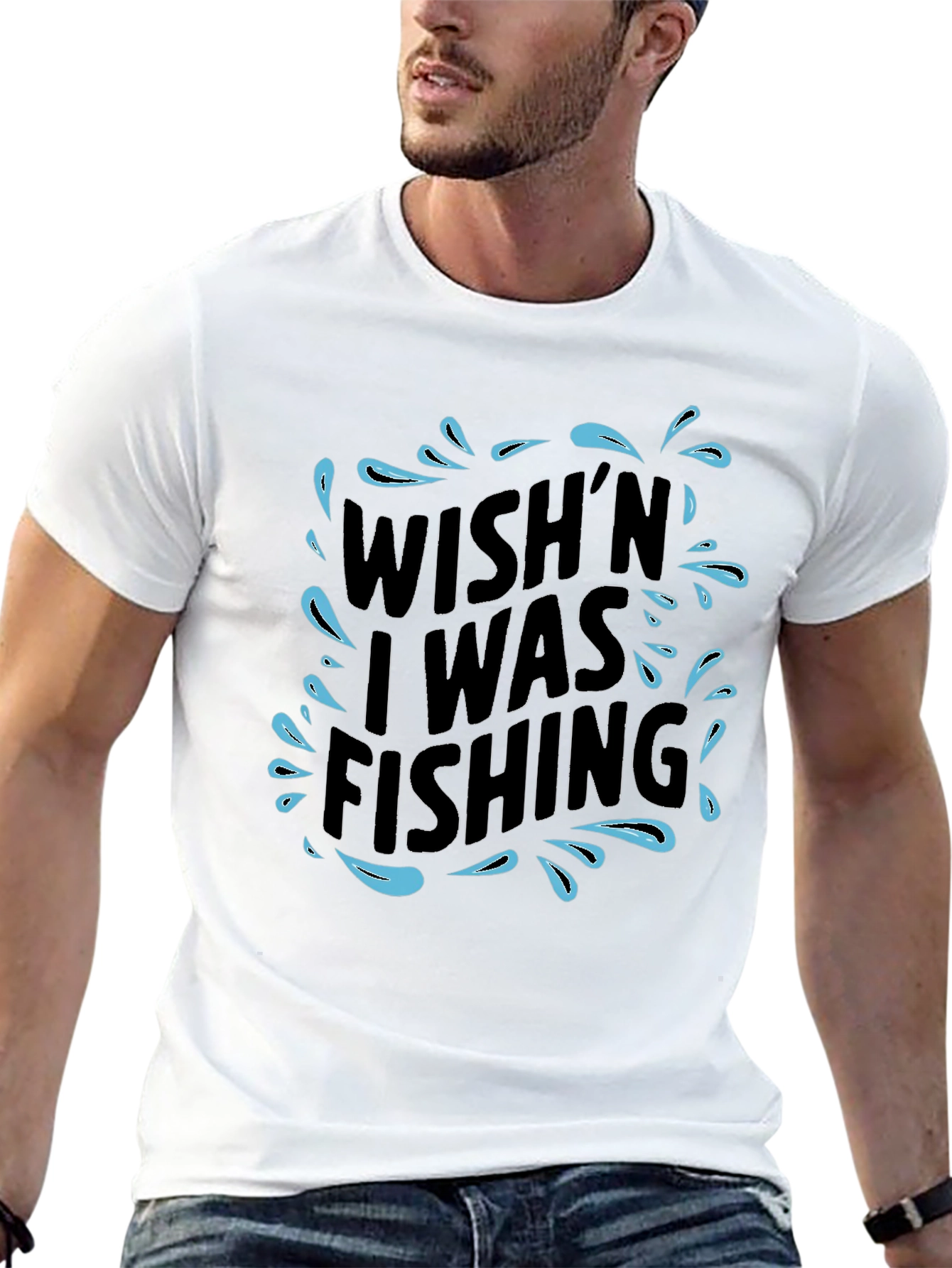 Wish I Was Fishing Black T-Shirt