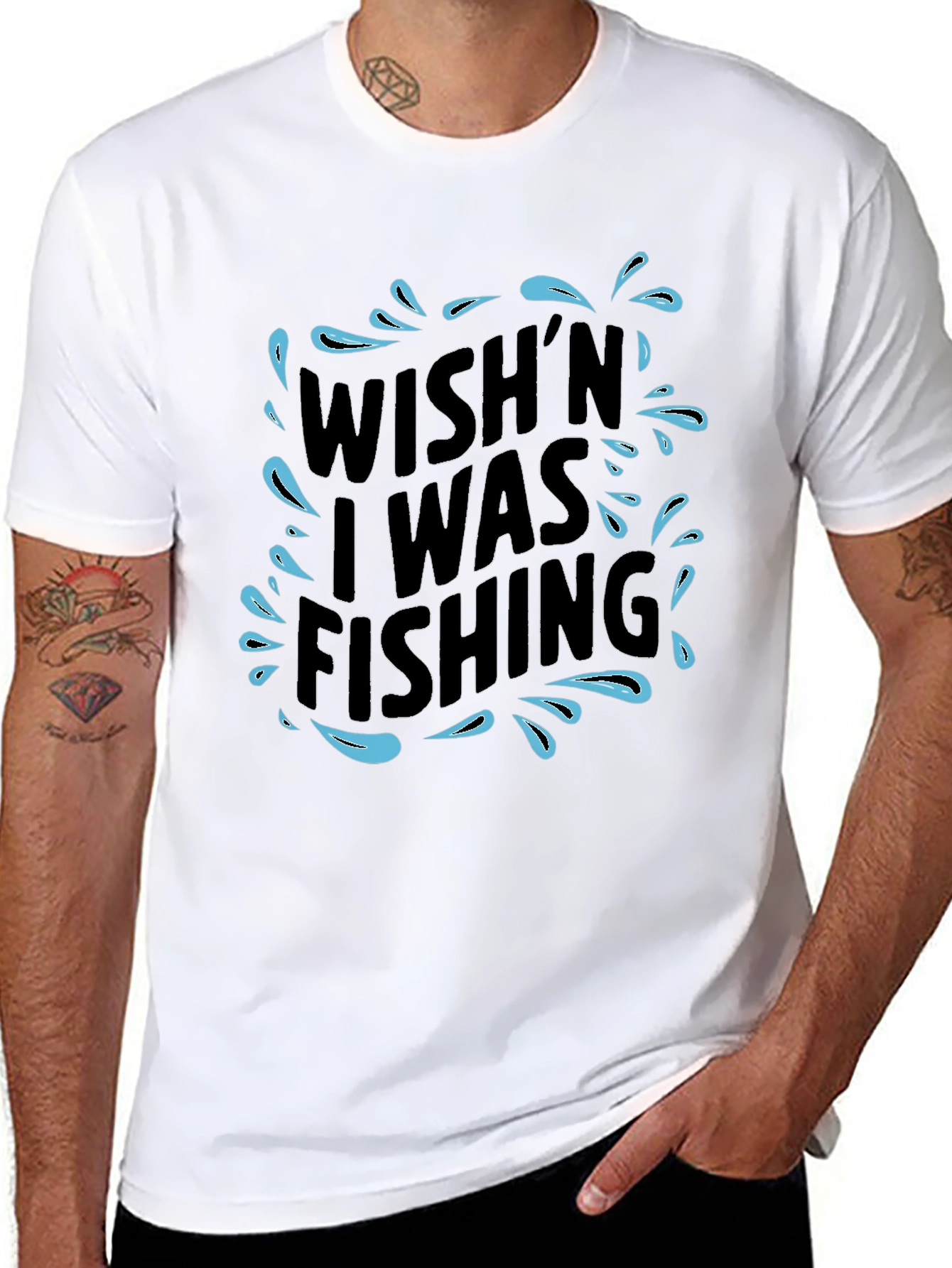 Wish I Was Fishing Black T-Shirt
