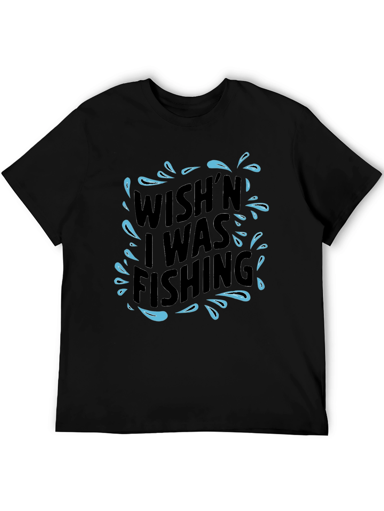 Wish I Was Fishing Black T-Shirt